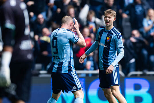 Djurgårdens Kristian Lien och Patric Åslund jublar