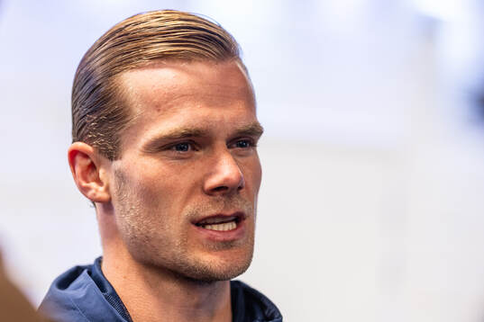 Djurgårdens Hampus Finndell i mixade zonen