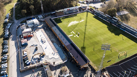 Drönarvy över Strandvallen