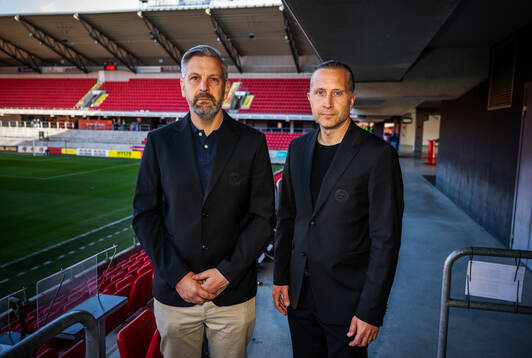 Kalmars klubbchef David Måsegård och sportchefen Mats