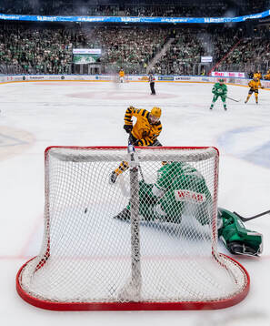Skellefteås Pär Lindholm oroar mot Rögles målvakt Arvid