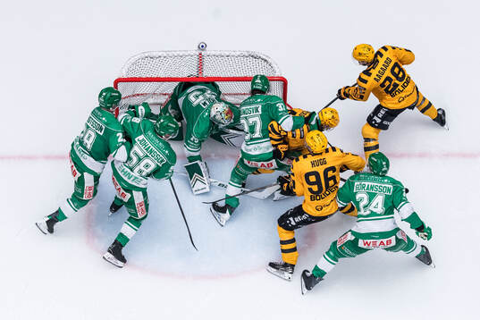 Rögles Anton Bengtsson, målvakt Arvid Holm och Albin