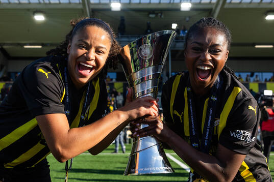 Felicia Schröder and Monica Jusu Bah celebrate with the