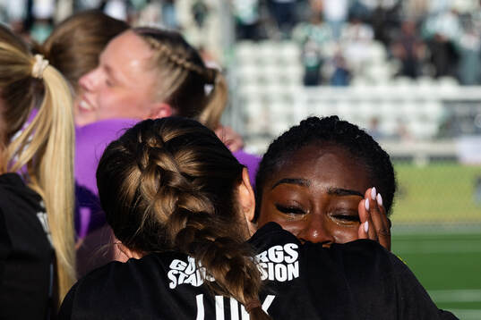 Aivi Luik and Monica Jusu Bah of Häcken celebrate