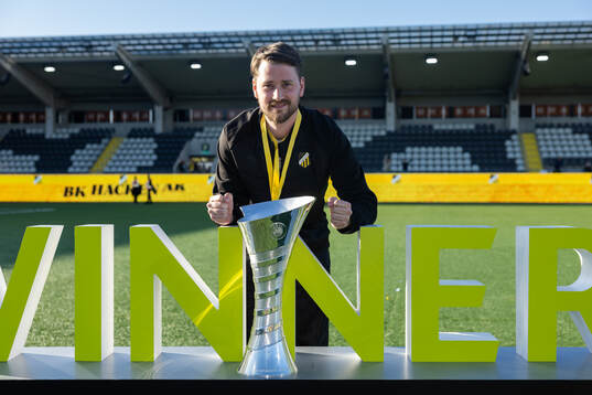 Content producer Jonatan Larsson of Häcken  celebrate with