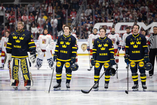 Goaltender Magnus Hellberg, Liam Öhgren, Viggo Björck and