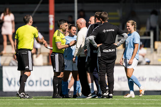 Domare George Jansizian och Rosengårds tränare Joel