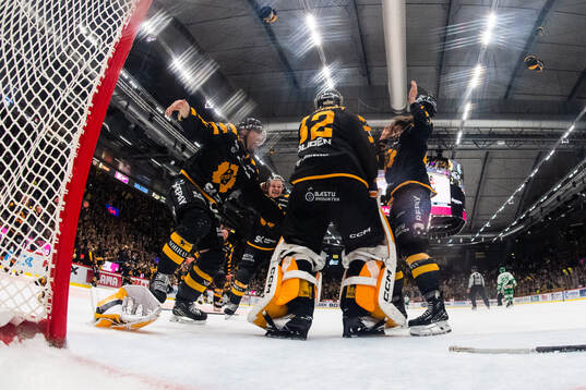 Skellefteås målvakt Linus Söderström jublar med