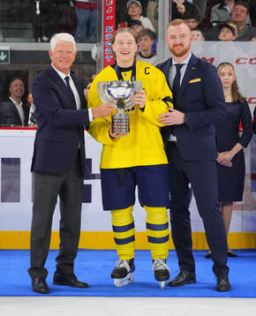 In this handout picture from IIHF Sweden's Ludvig Andersson