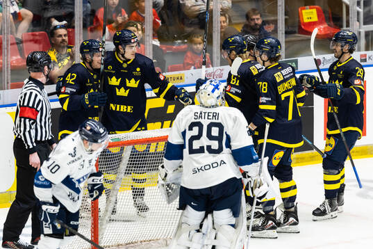 Liam Öhgren of Sweden celebrates with Karl Henriksson