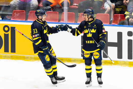 Jakob Silfverberg and André Petersson of Sweden celebrate