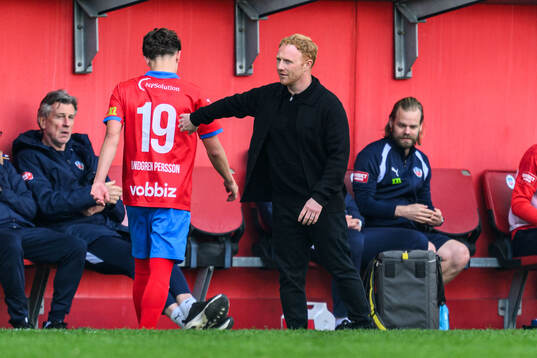 Helsingborgs Lucas Landgren Persson och manager Stevie