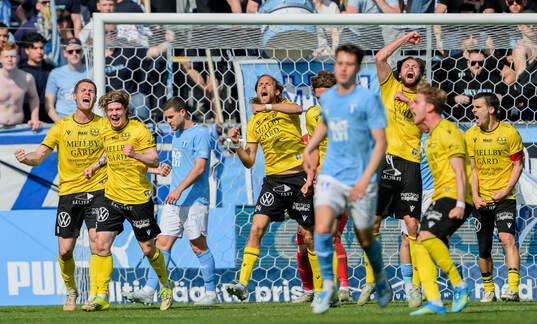 Mjällbys Jacob Bergström, Max Nielsen, Tom Pettersson,