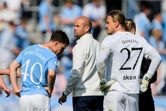 Malmö FFs Kenan Busuladzic, huvudtränare Miguel Angel