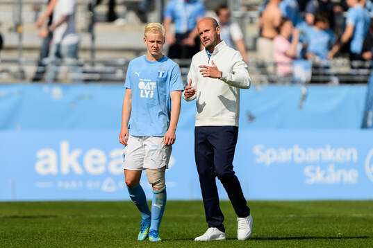Malmö FFs Otto Rosengren och huvudtränare Miguel Angel