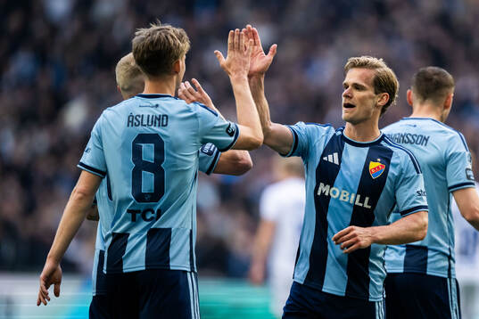 Djurgårdens Patric Åslund och Hampus Finndell jublar