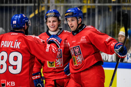Kristian Reichel of Czech Republic celebrates scoring 2-0