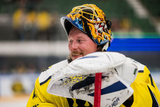Goaltender Johan Holmqvist of Sweden Legends
