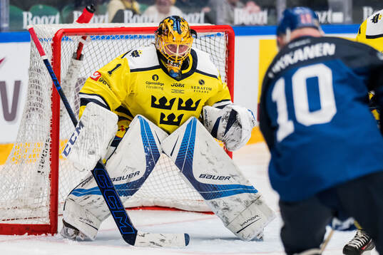 Goaltender Johan Holmqvist of Sweden Legends