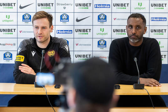 Mjällbys tränare Karl Marius Aksum och Degerfors