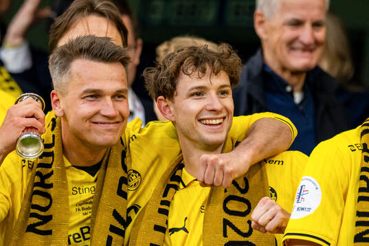 Odin Bjørtuft and Håkon Evjen of Bodø/Glimt celebrate