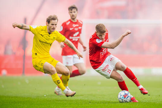 Ole Didrik Blomberg of Bodø/Glimt and Thore Pedersen of