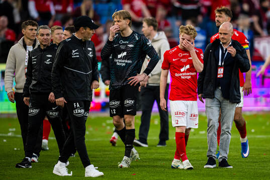 Head coach Freyr Alexandersson and Markus Haaland of Brann