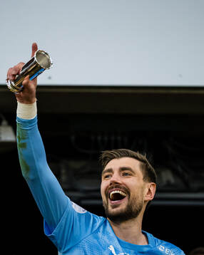 Goalkeeper Nikita Haikin of Bodø/Glimt celebrates with the