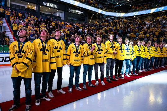 Players of the Swedish national U18 ice hockey team are