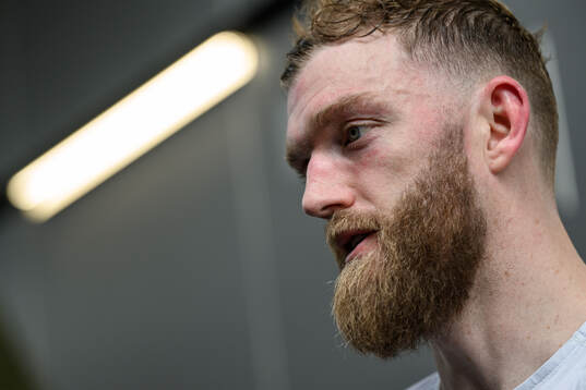 Mattias Ekholm of Sweden speaks to media