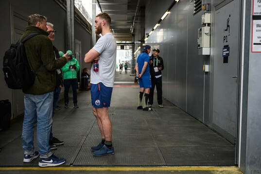 Mattias Ekholm of Sweden speaks to media