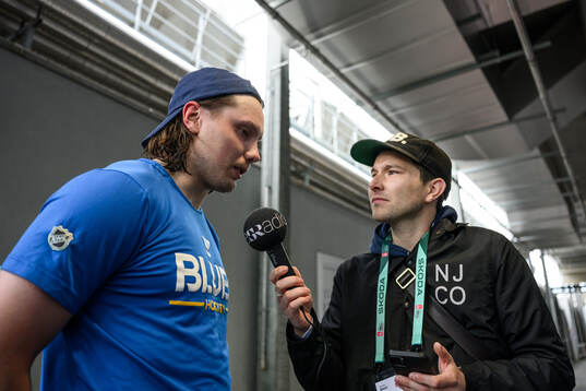 Oscar Sundqvist of Sweden speaks to media