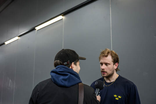 Jacob De La Rose of Sweden speaks to media