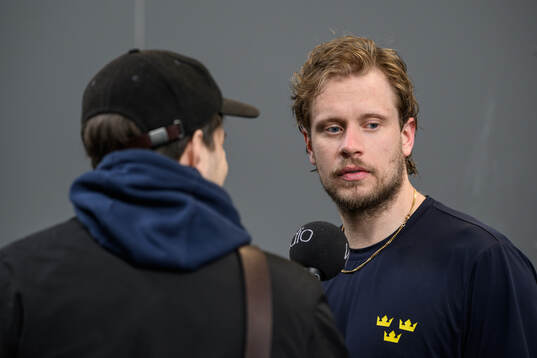 Jacob De La Rose of Sweden speaks to media