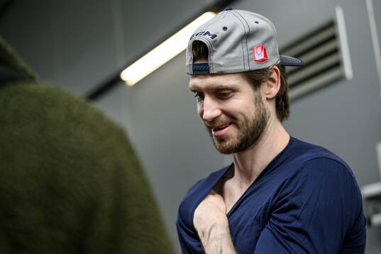 Oliver Ekman-Larsson of Sweden speaks to media