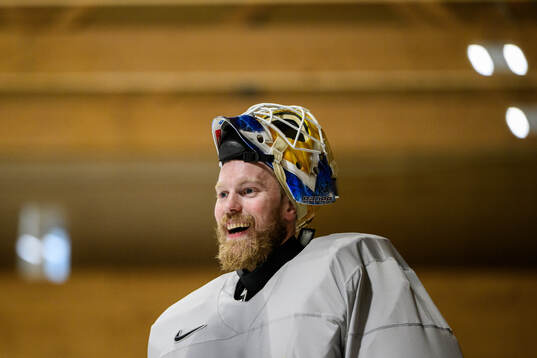 goaltender Magnus Hellberg of Sweden at a practice session