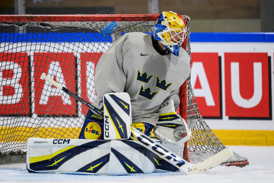 goaltender Magnus Hellberg of Sweden at a practice session