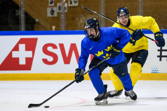 Viggo Björck and Jakob Silfverberg of Sweden at a practice