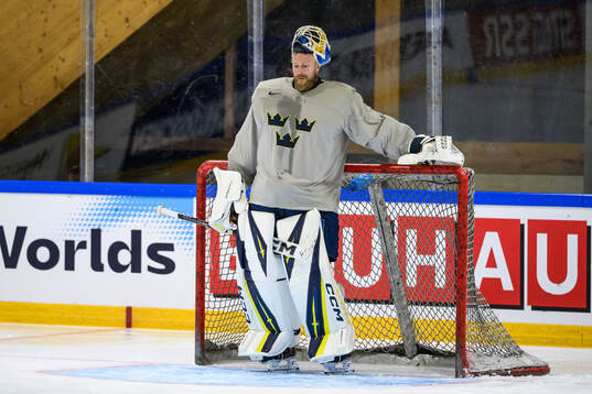 goaltender Magnus Hellberg of Sweden at a practice session
