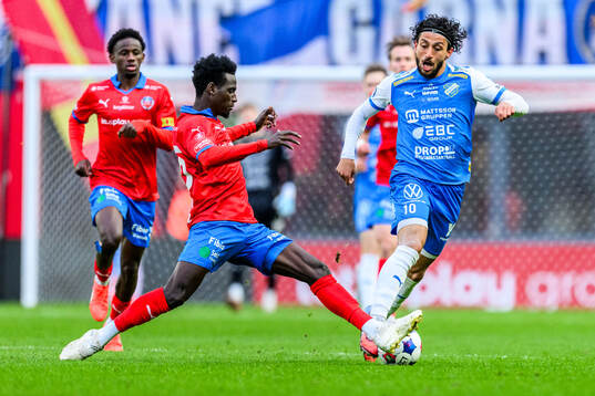 Helsingborgs Daouda Amadou och Oddevolds Leonardo Farah