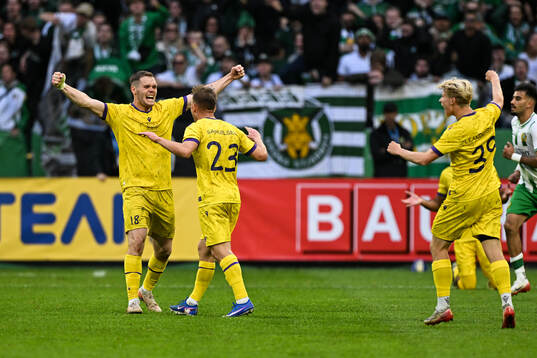 Mjällbys Jacob Bergström och Aki Samuelsen jublar finalen