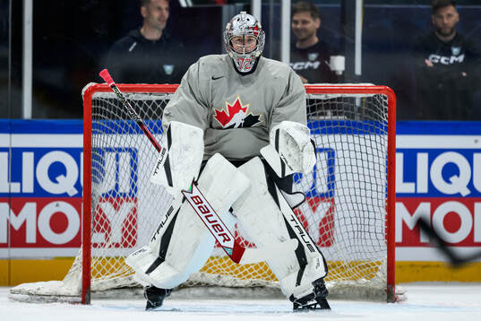 Goaltender Jack Ivankovic of Canada at a practice session