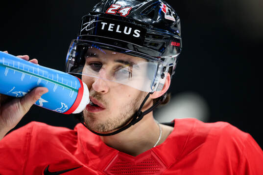 Dylan Cozens of Canada at a practice session