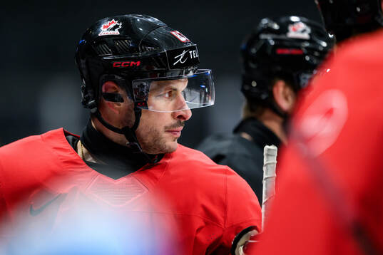Sidney Crosby of Canada at a practice session
