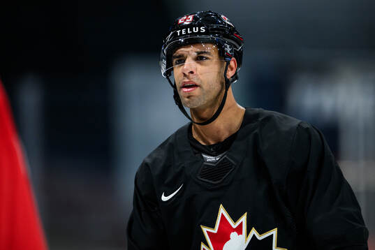 Darnell Nurse of Canada at a practice session