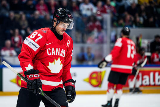 Sidney Crosby of Canada looks dejected