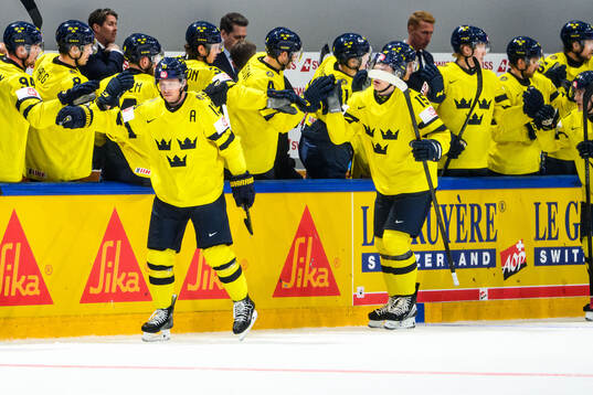 Lucas Raymond of Sweden celebrates scoring 2-2
