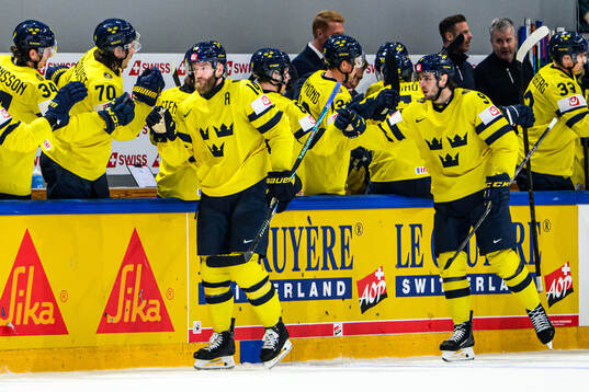 Mattias Ekholm of Sweden celebrates 3-3