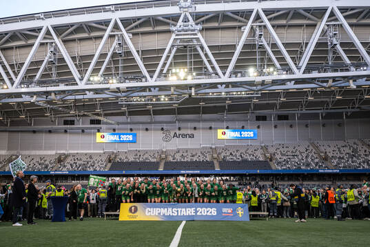 Hammarbys spelare jublar med pokalen