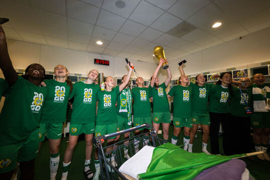 Hammarbys spelare jublar i omklädningsrummet